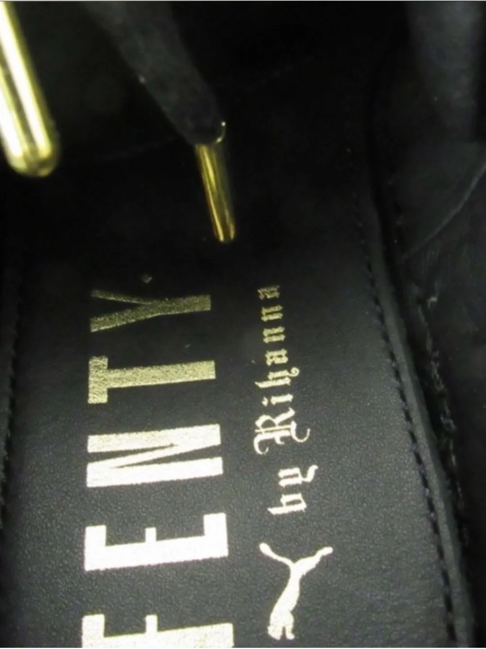 Rihanna Men’s Black Velvet Platform Sneakers with Gold Accents